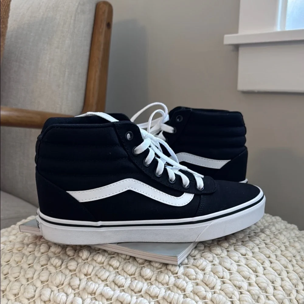 Vans Black High-Top Canvas Sneakers with White Side Stripe - Picture 1 of 2
